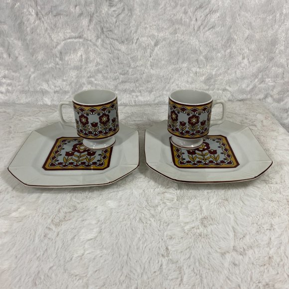 Vintage 2 sets Small Plate Teacup Retro Floral 70's - Picture 6 of 8